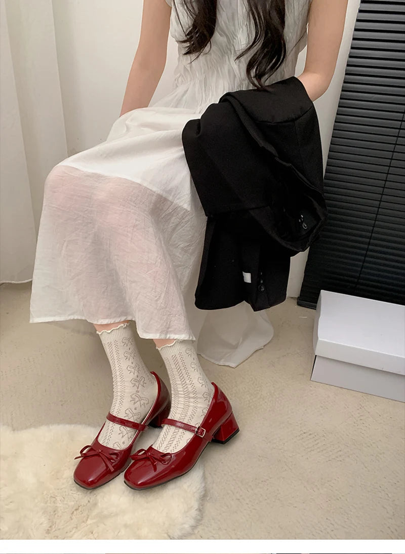 LIZAKOSHT  -  Patent Leather Women Mary Jane Shoes Fashion Shallow Butterfly-knot Shoes Spring Autumn Wedding Party Shoes
