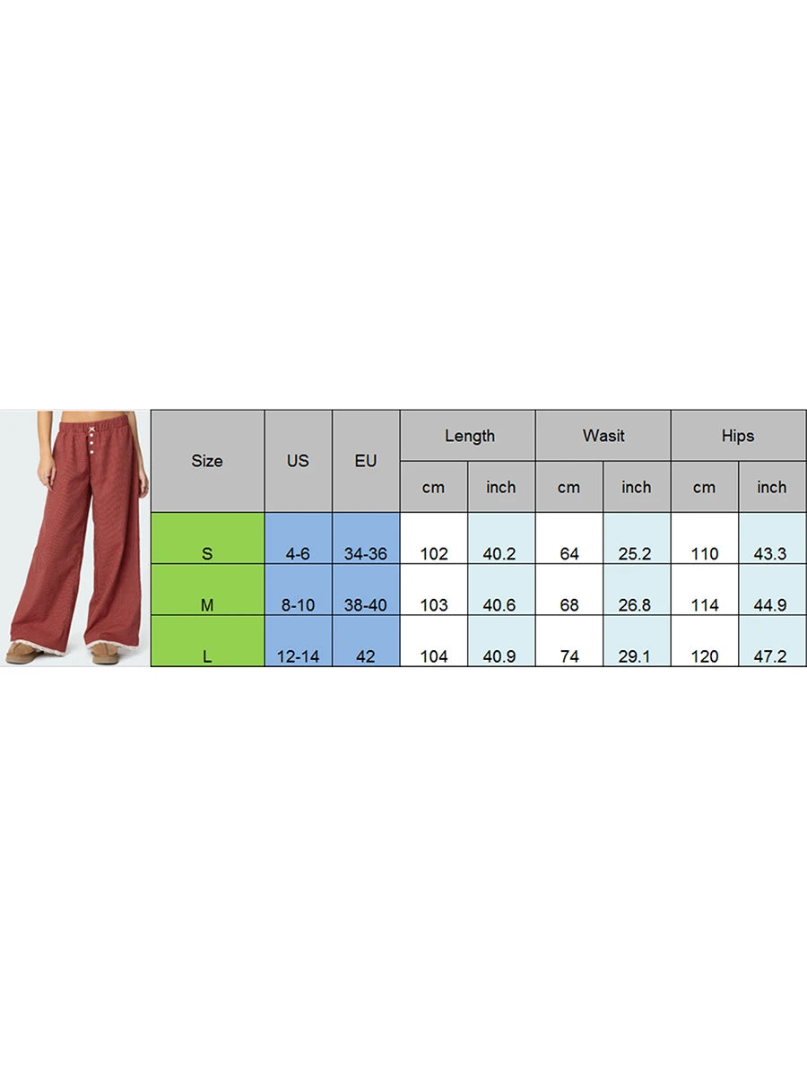 LIZAKOSHT  -  Women Red Gingham Wide Leg Pants Lace Trim Vintage Elastic Waist Straight Leg Plaid Pants Y2K Vintage Streetwear