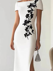 LIZAKOSHT  -  Summer Floral Print Split Long Dresses 2025 Woman Sexy Slash Neck Hollow Party Dress Summer Short Sleeve Slim Boho Dress Vestido