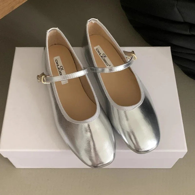 LIZAKOSHT  -  Patent Leather Round Toe Flat Mary Jane Shoes Women Spring New Casual Women Shoes Red Soft Sole Comfort Designer Ballet Shoes