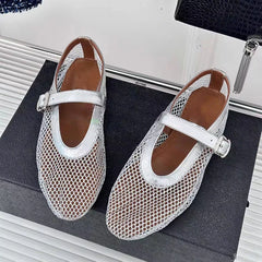 LIZAKOSHT  -  Fashion women mesh ballet falts round toe buckle strap pumps