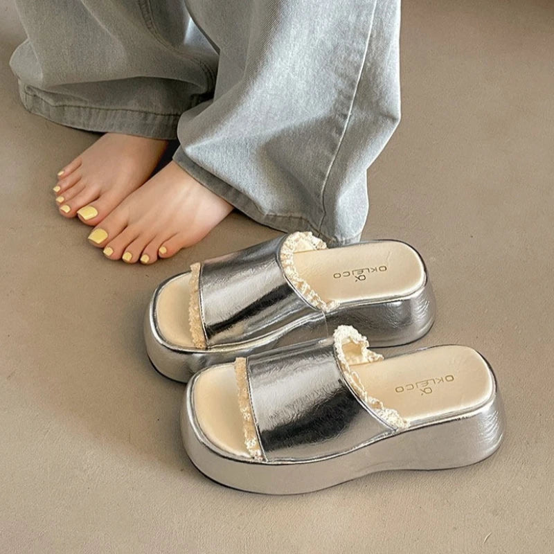 LIZAKOSHT  -  New Summer Platform Wedges Heel Women Slippers Shoes Concise Open Toe Beach Vacation Dress Slides Zapatos De Mujer