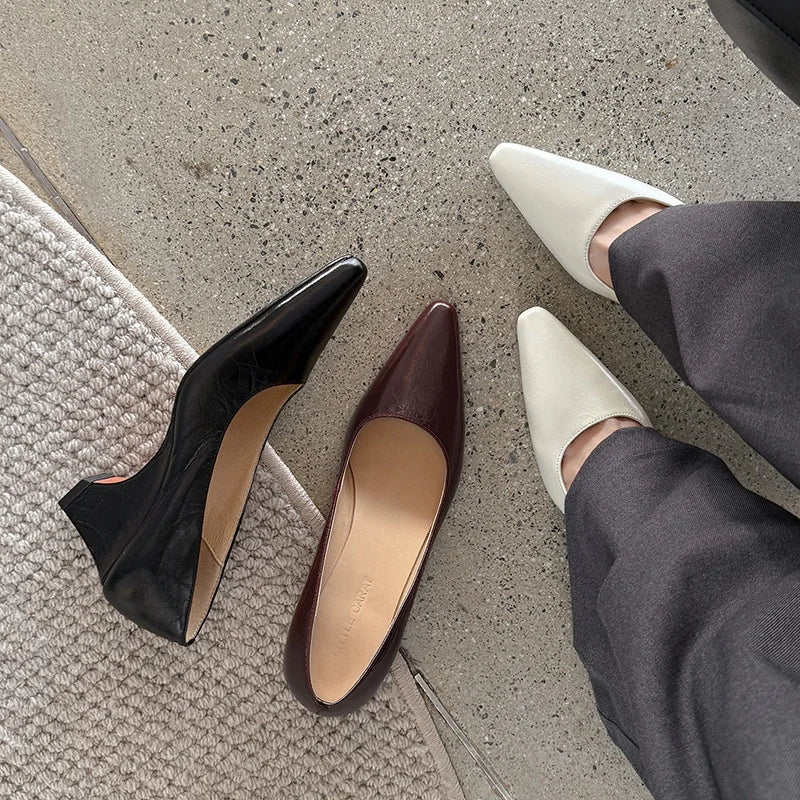 LIZAKOSHT  -  Fashion Pumps New High Quality Genuine Leather Shoes Shallow Mouth High Heels Commuter Women's Heels Shoes