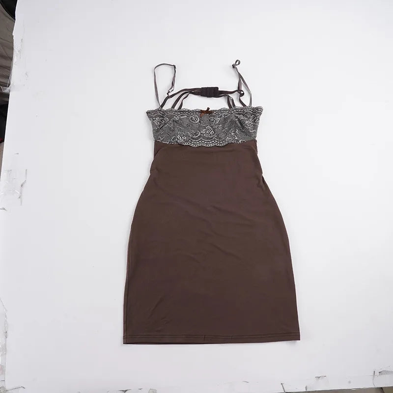 LIZAKOSHT  -  Euramerican Spice Women Lace Strapless Sling Short Dress Y2k Aesthetic Summer Thin Bodycon Women Clothes Sexy Backless Dress