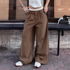 LIZAKOSHT  -  Summer New Cross Border Waist Patch Stripe Casual Pants Simple Drape Contrast Straight Suit Pants