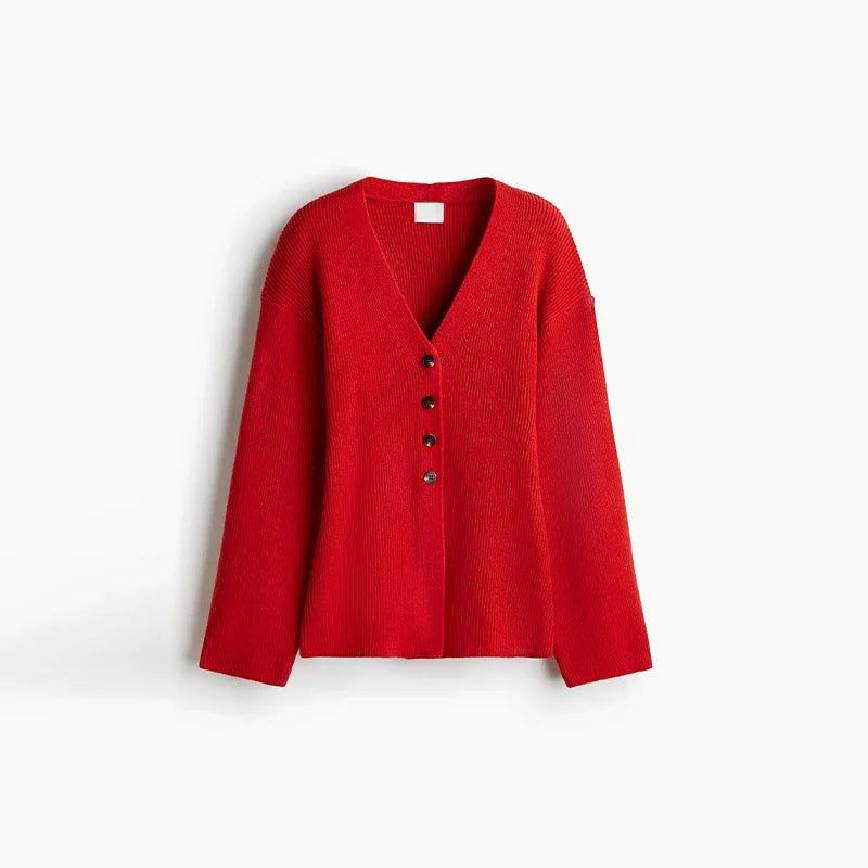 LIZAKOSHT  -  Fashion Solid V-neck Knitted Cardigan Women Solid Full Sleeve Single Breasted Slim  Cardigan 2025 Lady Early Autumn Chic Outwear