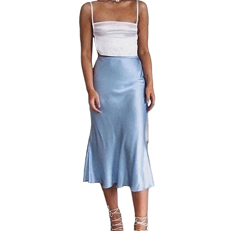 LIZAKOSHT  -  Satin Skirt Women Summer Clothes Solid Color High Waist Bodycon Midi Skirts Elegant Evening Party Skirts Streetwear