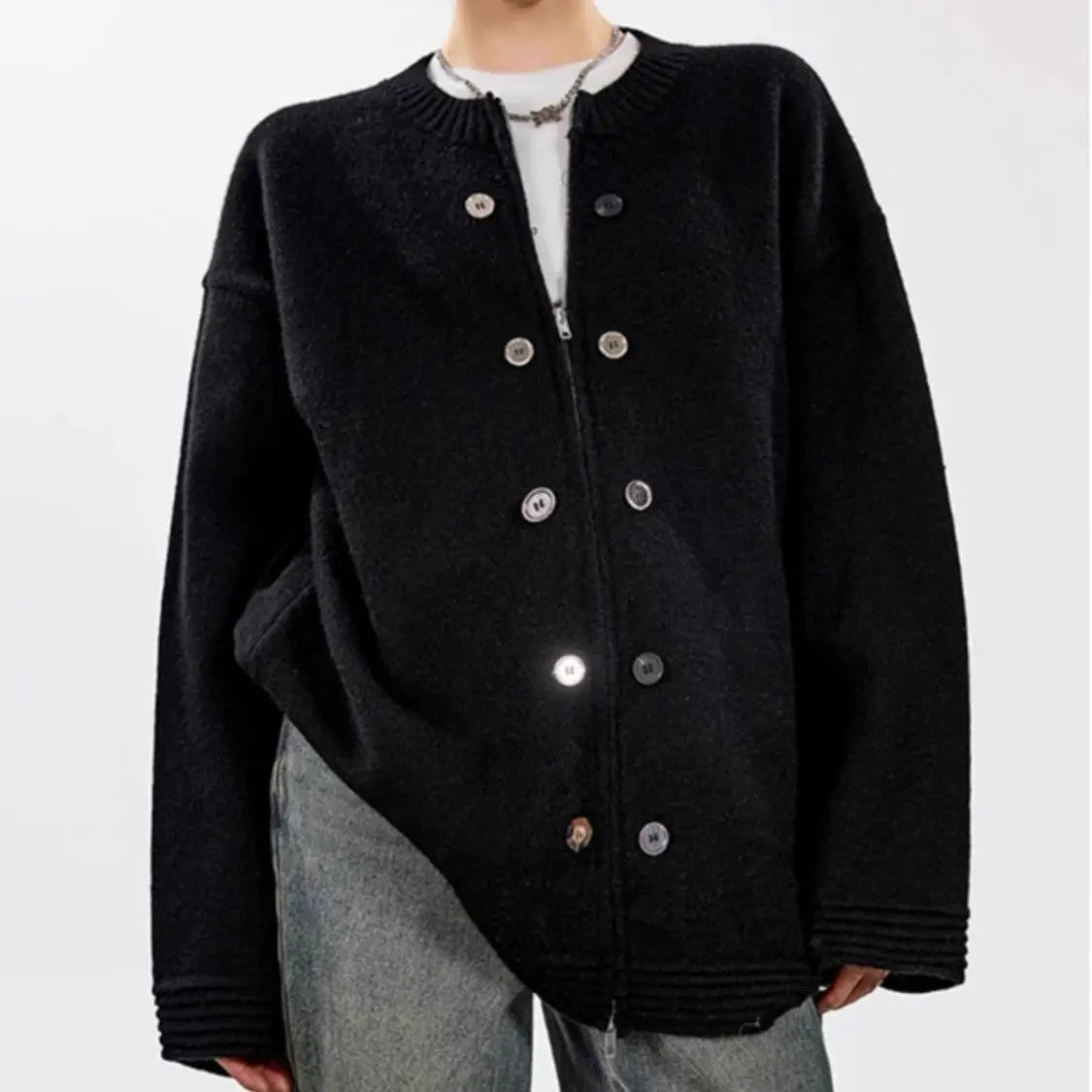 LIZAKOSHT  -  Female Autumn Winter Tops Coat Sweater Cardigan Knit Single Breasted Round Neck Retro Simple Design  New Soft Minority Versatile