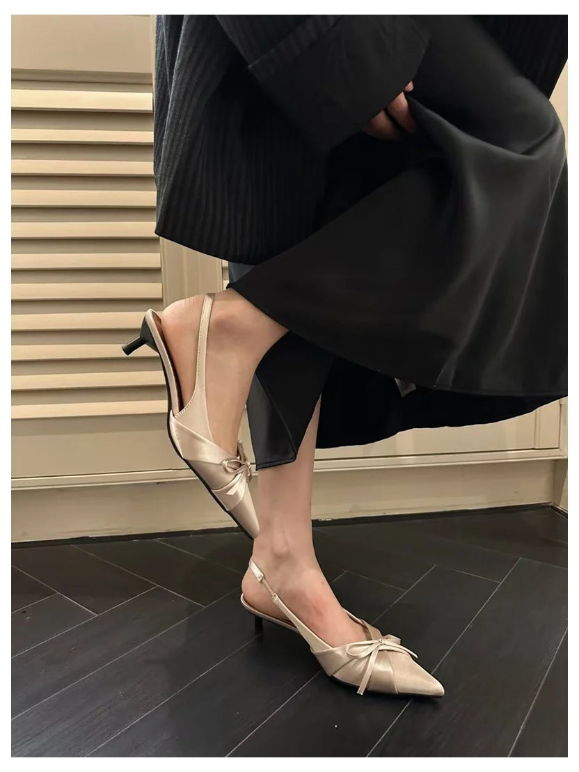 LIZAKOSHT  -  New Spring Women Thin Heels Slingback Sandals Elegant Pointed Toe Pumps Brand Designer Bow Knot Sandal For Party Dress Shoe