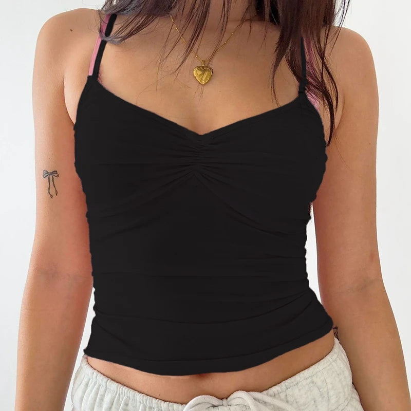 LIZAKOSHT  -  Kawaii Cute Retro Backless Tank Tops Y2K Fairy Coquette 00s Vintage Camisole Ruched Bow Slim Fit Cropped Tops Women Clothes