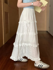LIZAKOSHT  -  Gentle Lace Cake Skirts Women New Sweet Summer Florals 2024 Chic Casual Vacation Loose Ruffles High Waist Slim