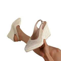 LIZAKOSHT  -  New Straw Wedges High Heels,Women Platform Pumps,Hemp Summer Shoes,Back Buckle Strap