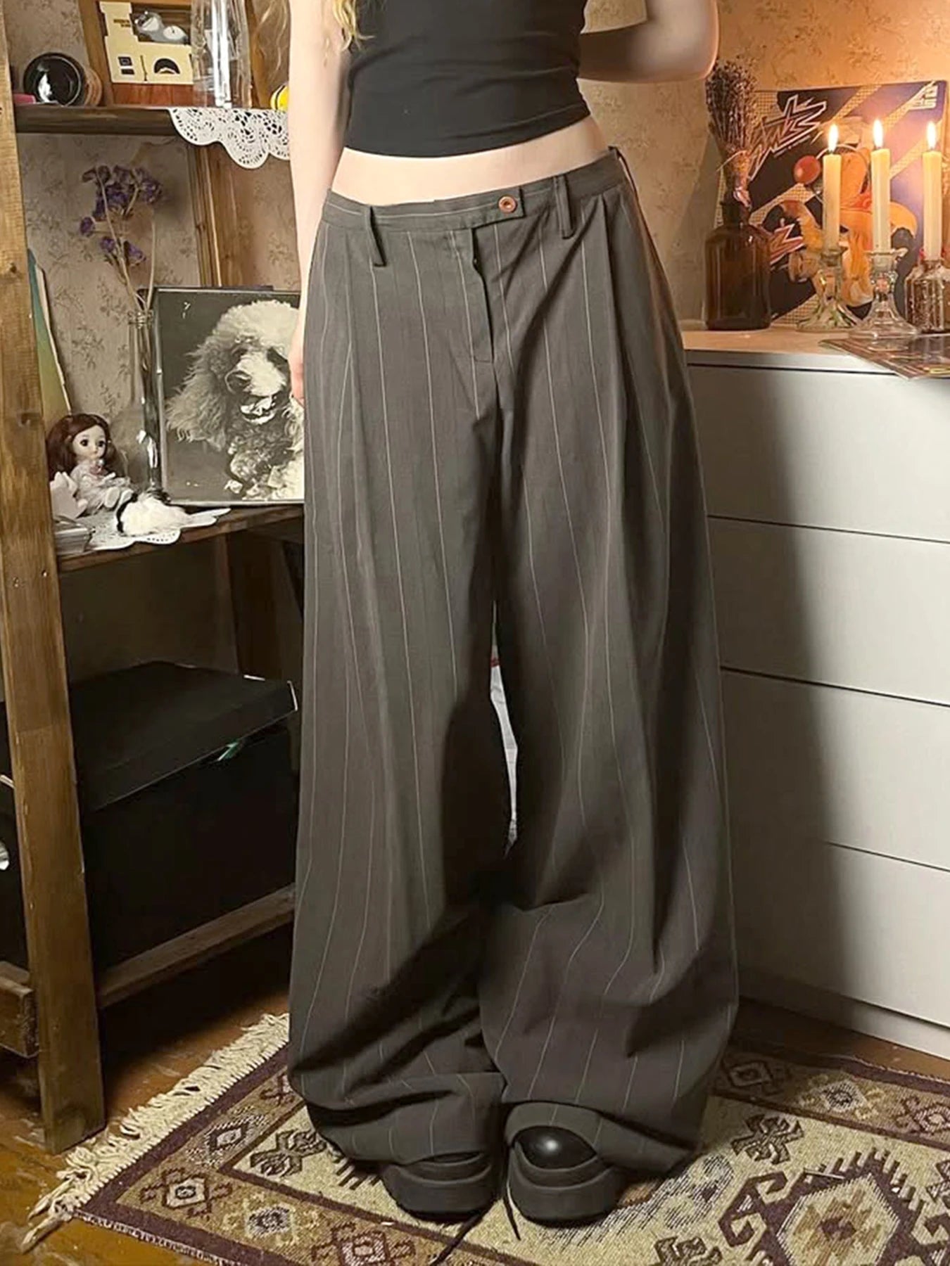 LIZAKOSHT  -  Harajuku Low Rise Suit-pants Women Vintage 2000s Loose Striped Print Casual Pants Korean Fashion Streetwear Trousers y2k