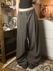 LIZAKOSHT  -  Harajuku Low Rise Suit-pants Women Vintage 2000s Loose Striped Print Casual Pants Korean Fashion Streetwear Trousers y2k