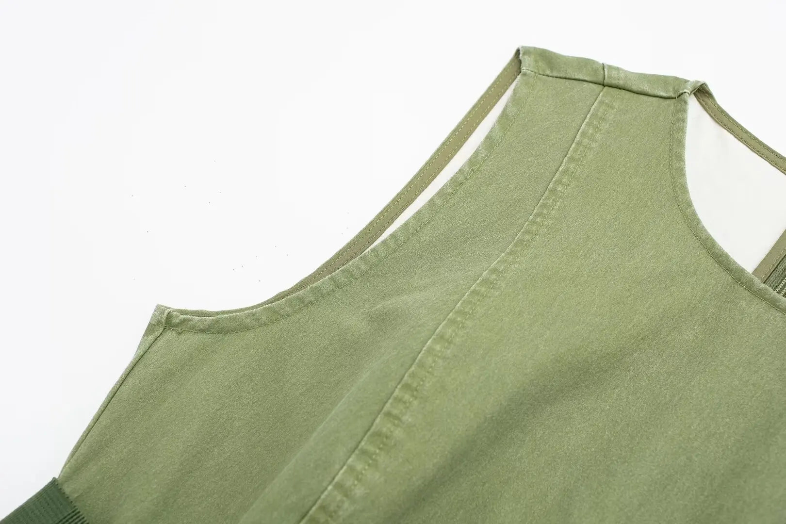 LIZAKOSHT  -  Europe and America Wind Spring New Round Neck Leisure Green Fashion with Belt Sleeveless Tooling Vest Skirt Dress