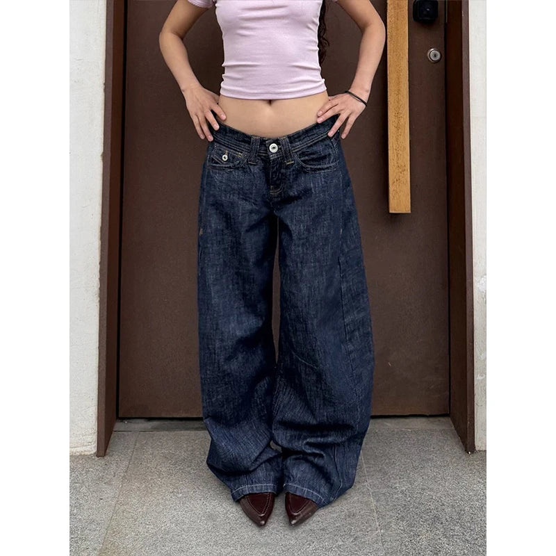 LIZAKOSHT  -  American Retro Low Waist Wide Leg Jeans Women's Autumn Winter Loose Drapey Tall Extended Length Hot Girls Wide Leg Pants