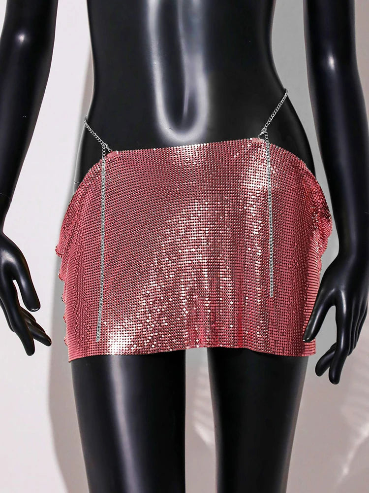 LIZAKOSHT  -  Sequin Glitter Skirt with Cut-Out Details Sexy Clubwear for Women Sparkly Party Mini Skirt Night Out Outfit