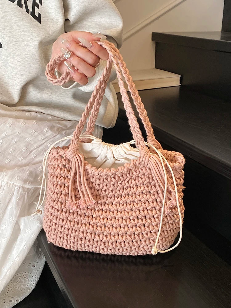 LIZAKOSHT  -  Casual Knitted Large Capaci oulder Bag for Women Summer Versatile St Weaving Beach Coast Bag Modern Neutral Sle Poly