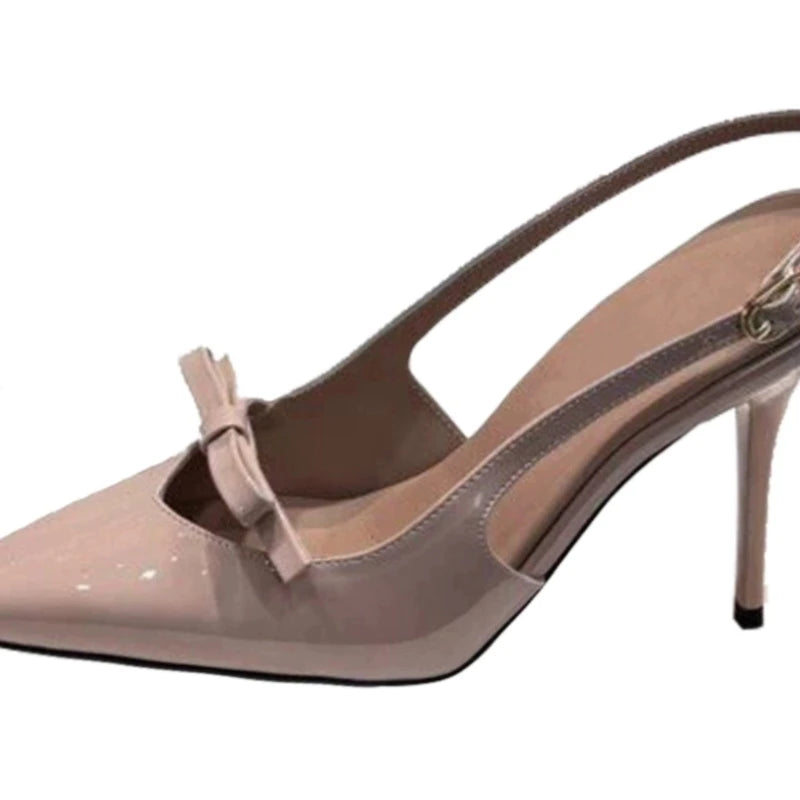LIZAKOSHT  -  One Line Buckle High Heels Women's Slim Heels New Summer Style Bow Tie Wrap Hollowed Out Patent Leather Sandals