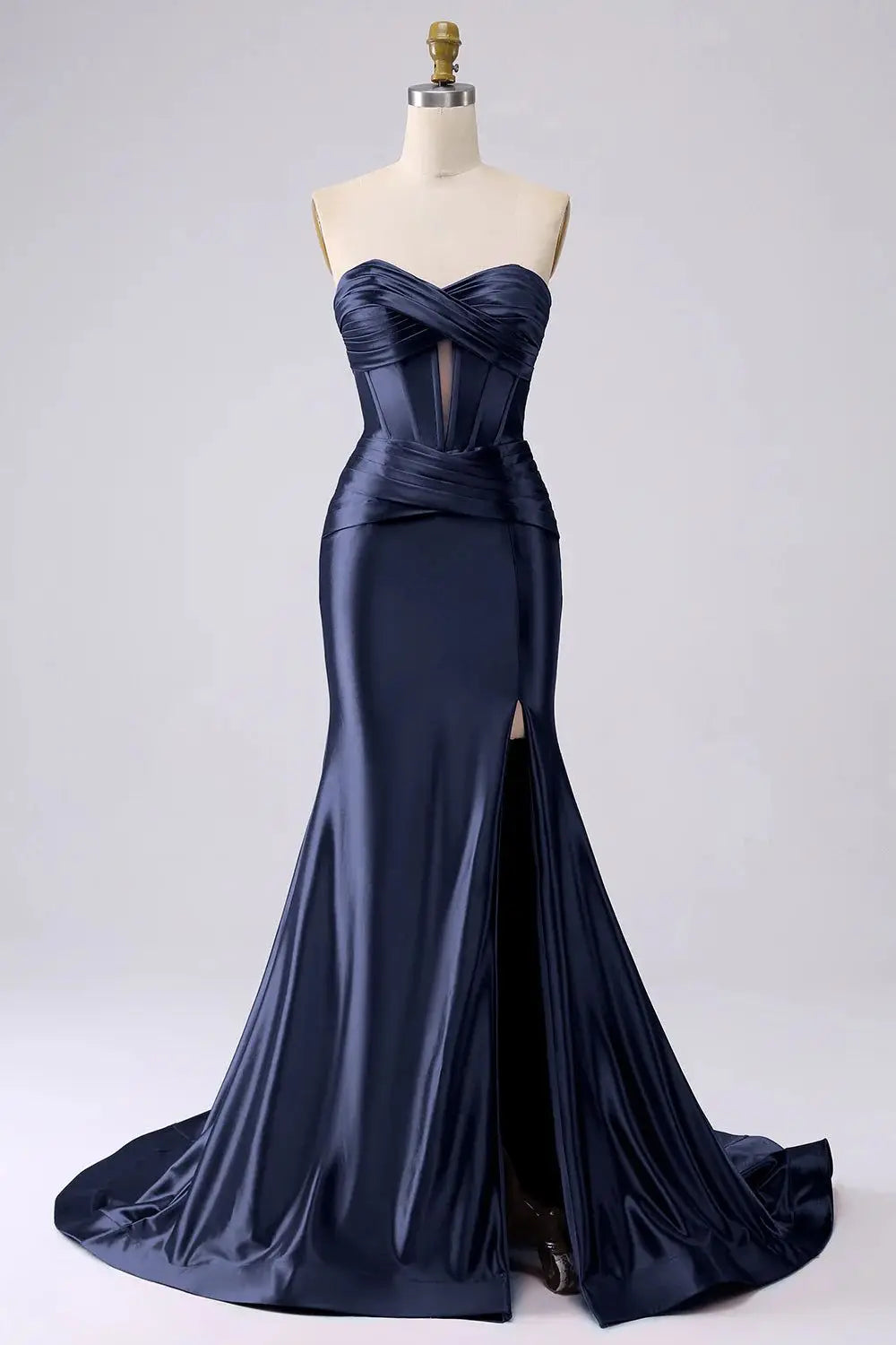 Sweetheart Strapless Evening Dresses Satin Sleeveless Backless Side Slit Pleats Ruched Party Gowns Elegant Hollowed Dating Dress