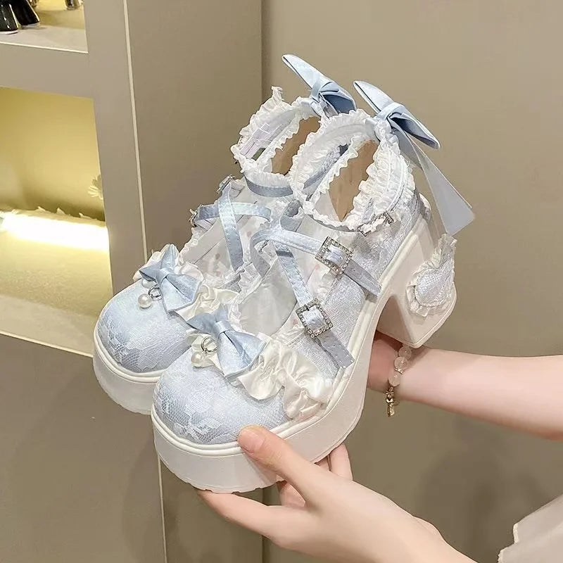LIZAKOSHT  -  New Princess Shoes with Elegant Temperament Soft Sole Lace Lolita Original Thick Heel Height Increasing Mary Jane Single Shoe