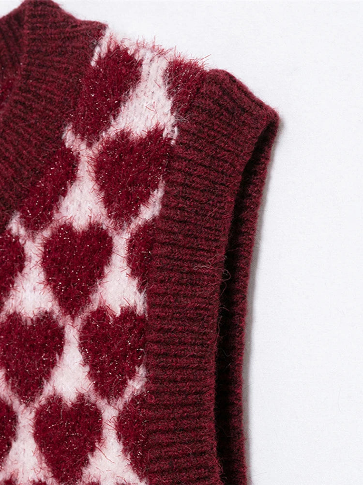 LIZAKOSHT  -  Heart Shaped Knitted Vest Sweater Waistcoat Round Neck Slim Fit Sleeveless Cardigan Knitwear Warm Fashion Women Tank Top SPring