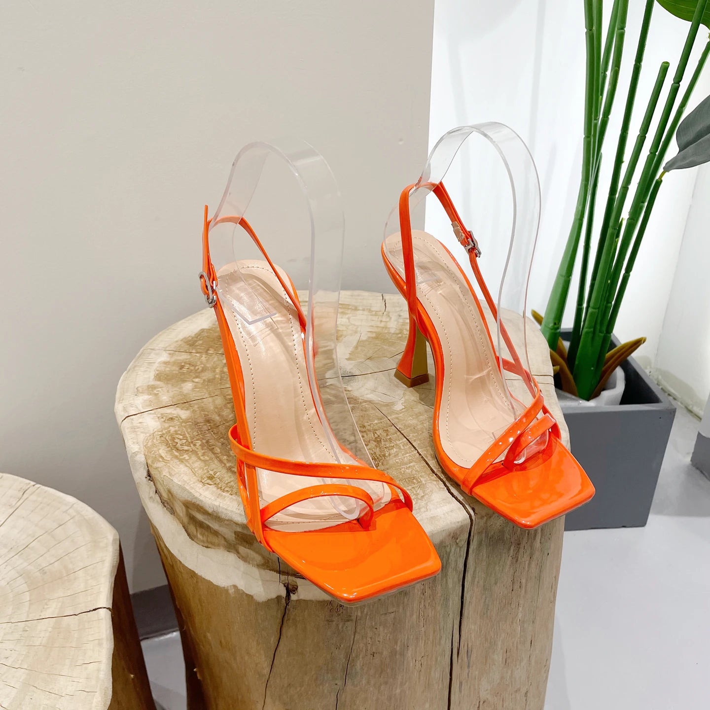 LIZAKOSHT  -  Summer Fashion Square Toe Patent Leather Thong Sandals Buckle Strap Super High Heel Party Dance Shoes