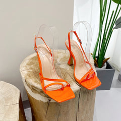 LIZAKOSHT  -  Summer Fashion Square Toe Patent Leather Thong Sandals Buckle Strap Super High Heel Party Dance Shoes