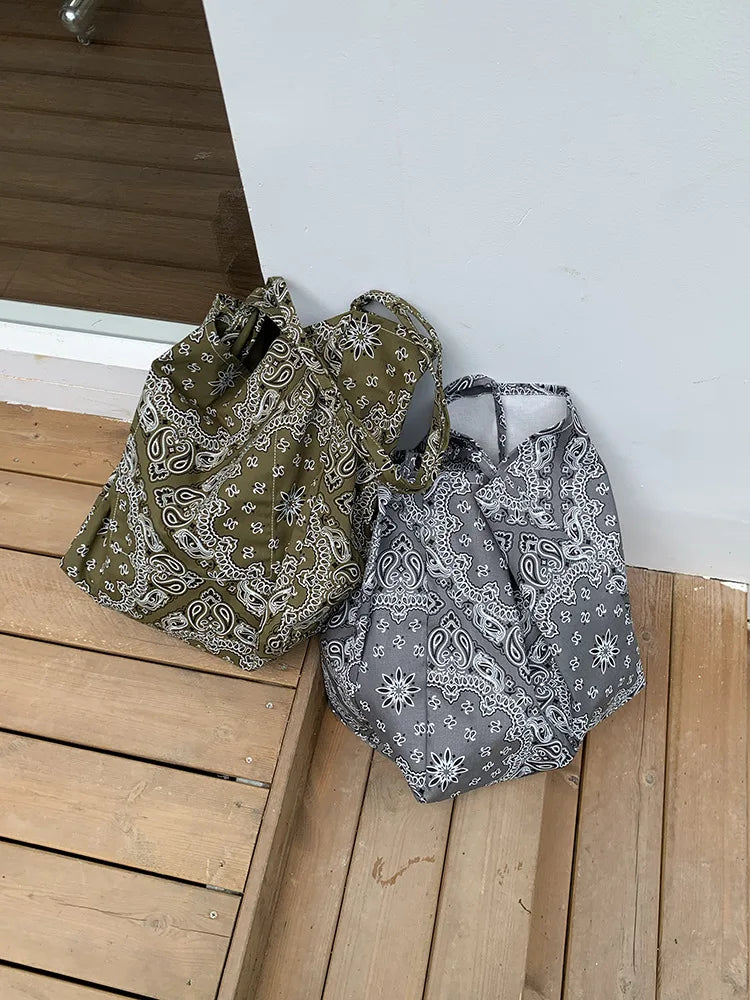 LIZAKOSHT  -  Fashion Student Canvas Bag Large Capacity Handbag Retro Cashew Flower Shoulder Bag Casual Tote For Woman