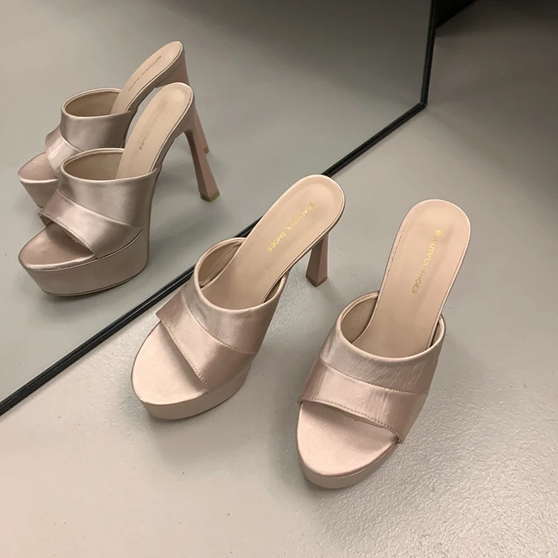 LIZAKOSHT  -  Nightclub Summer Platform Women Slippers Concise Open Toe Shoes Ladies Sexy Thick Heels Banquet Party Stripper Slides Shoes