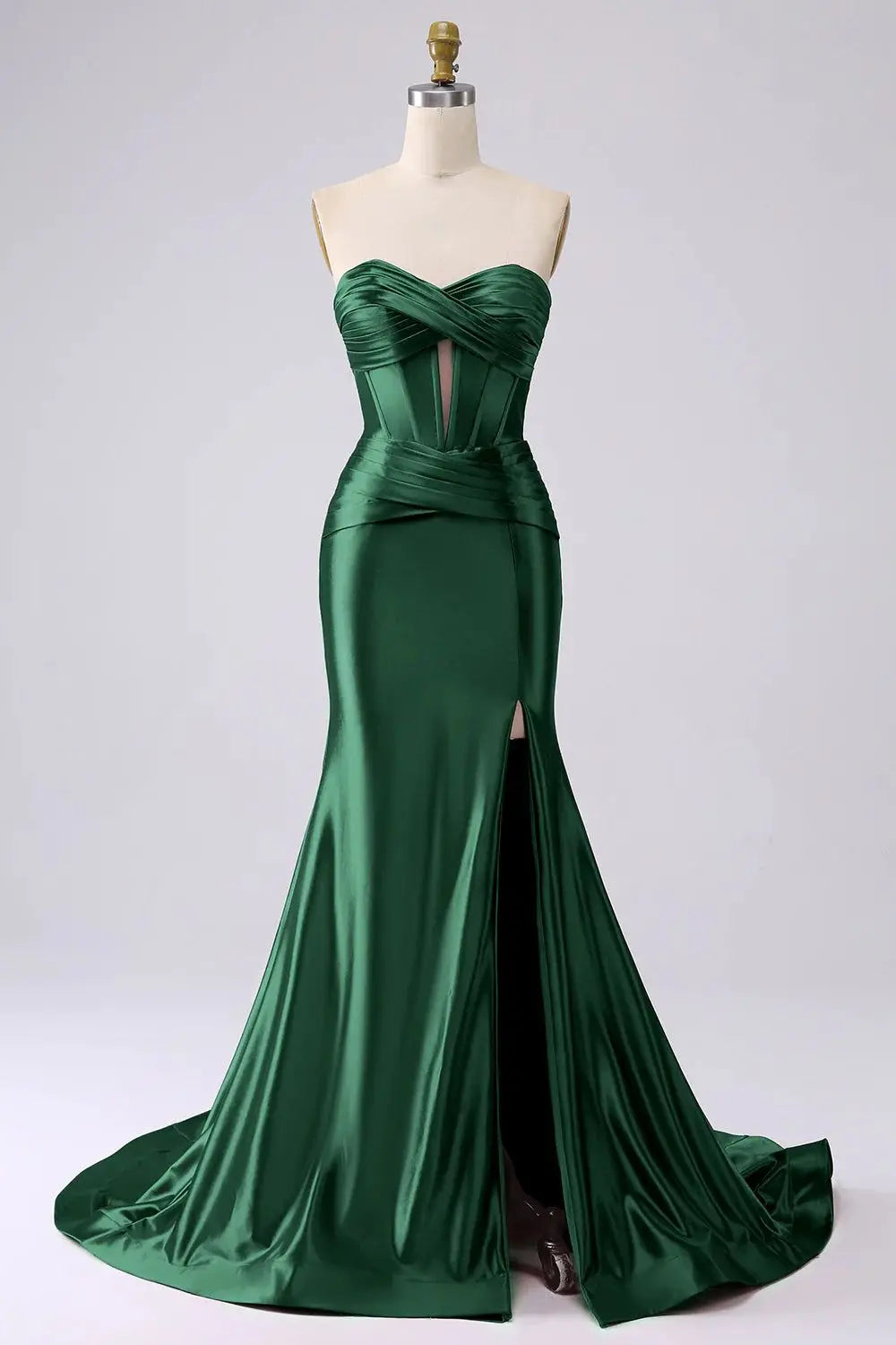 Sweetheart Strapless Evening Dresses Satin Sleeveless Backless Side Slit Pleats Ruched Party Gowns Elegant Hollowed Dating Dress
