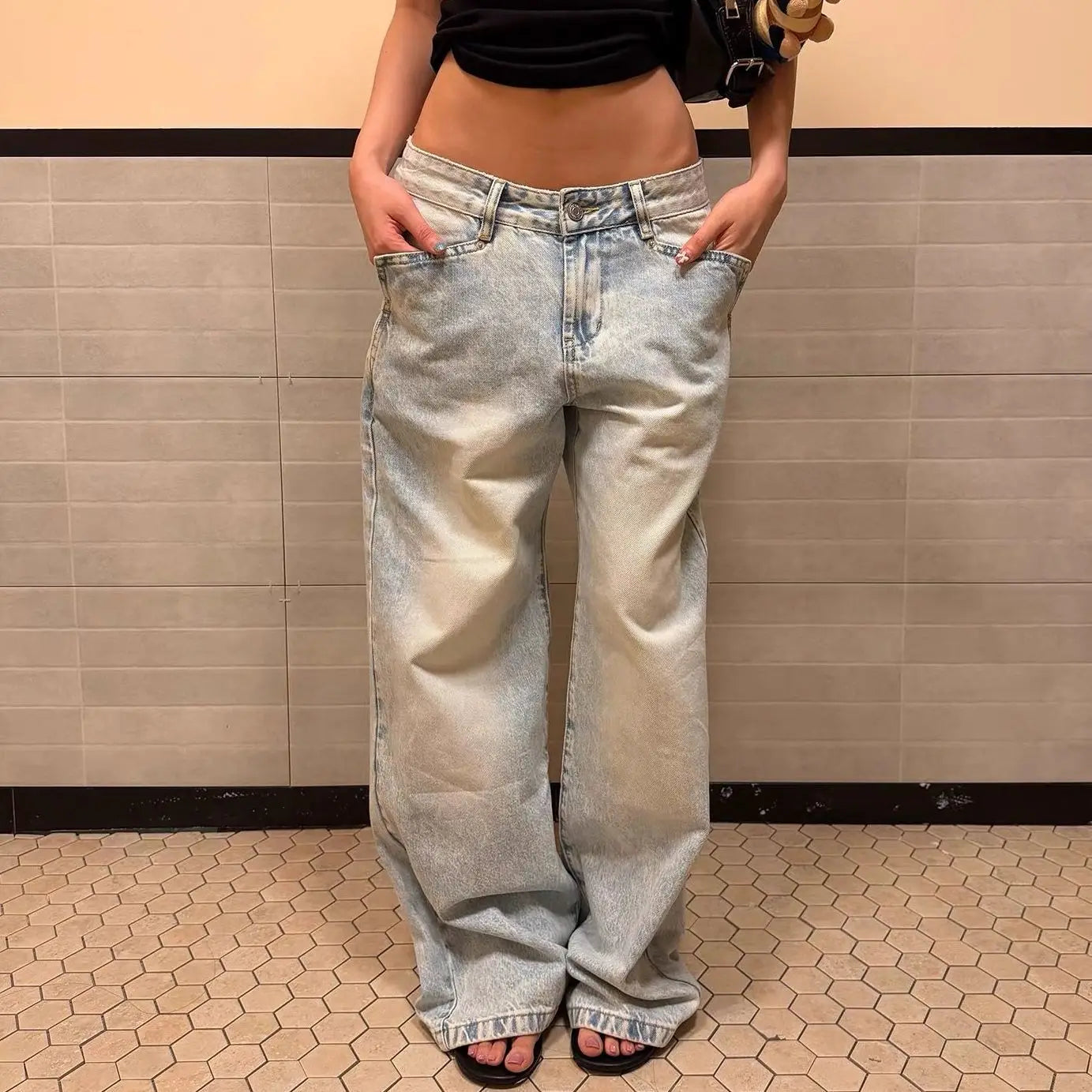 LIZAKOSHT  -  Y2K Vintage Streetwear Plus Size High Waist Wide Leg Jeans Women Washed Distressed Loose Fit Denim Pants Flattering Daily Outfit