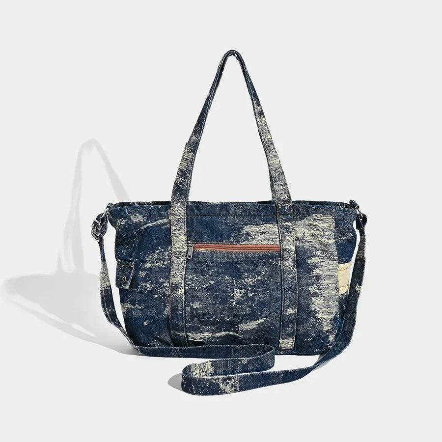 LIZAKOSHT  -  Washed Denim Women Handbag Luxury Rivet Designer Shoulder Crossbody Bag for Female Large Capacity Shopper Bag big totes