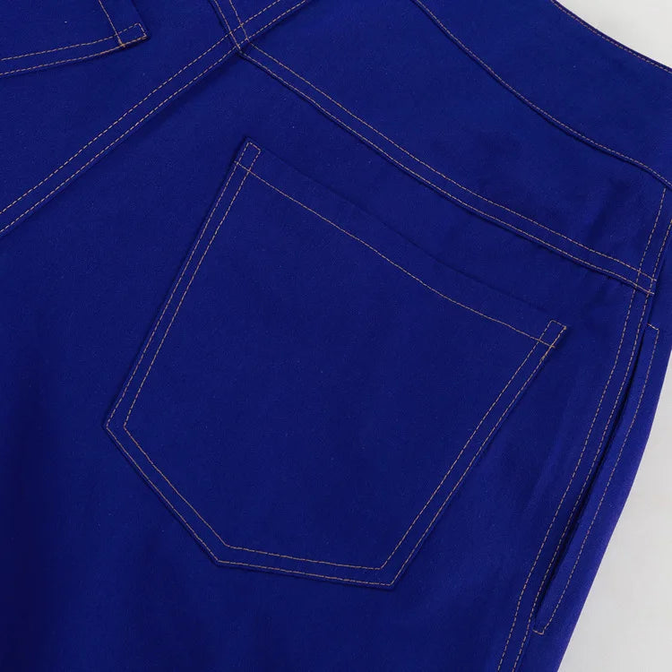 LIZAKOSHT  -  Stylish Street American Double Pocket Blue Trousers Women's Loose Straight Wide Leg Pants