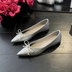 LIZAKOSHT  -  new designer leather waeved women flats bowtie slip on loafers silver plaid leather mocasines women working shoes size 42