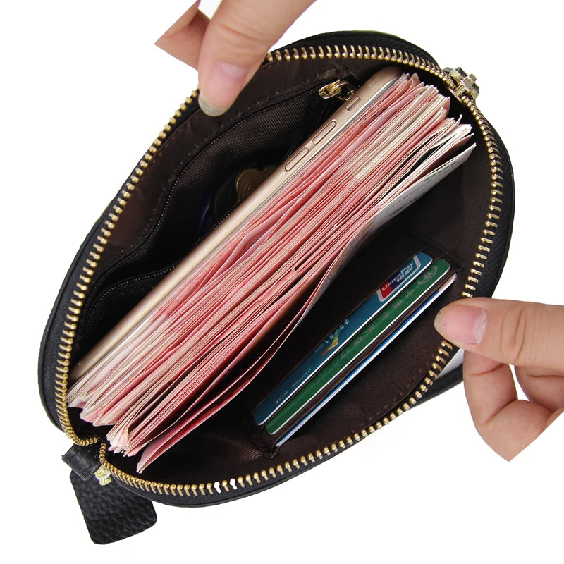 LIZAKOSHT  -  Leather women long wallet Zipper Wristlet Bag Lady Clutches Coin Purse Cowhide mobile phone bag evening party handbag