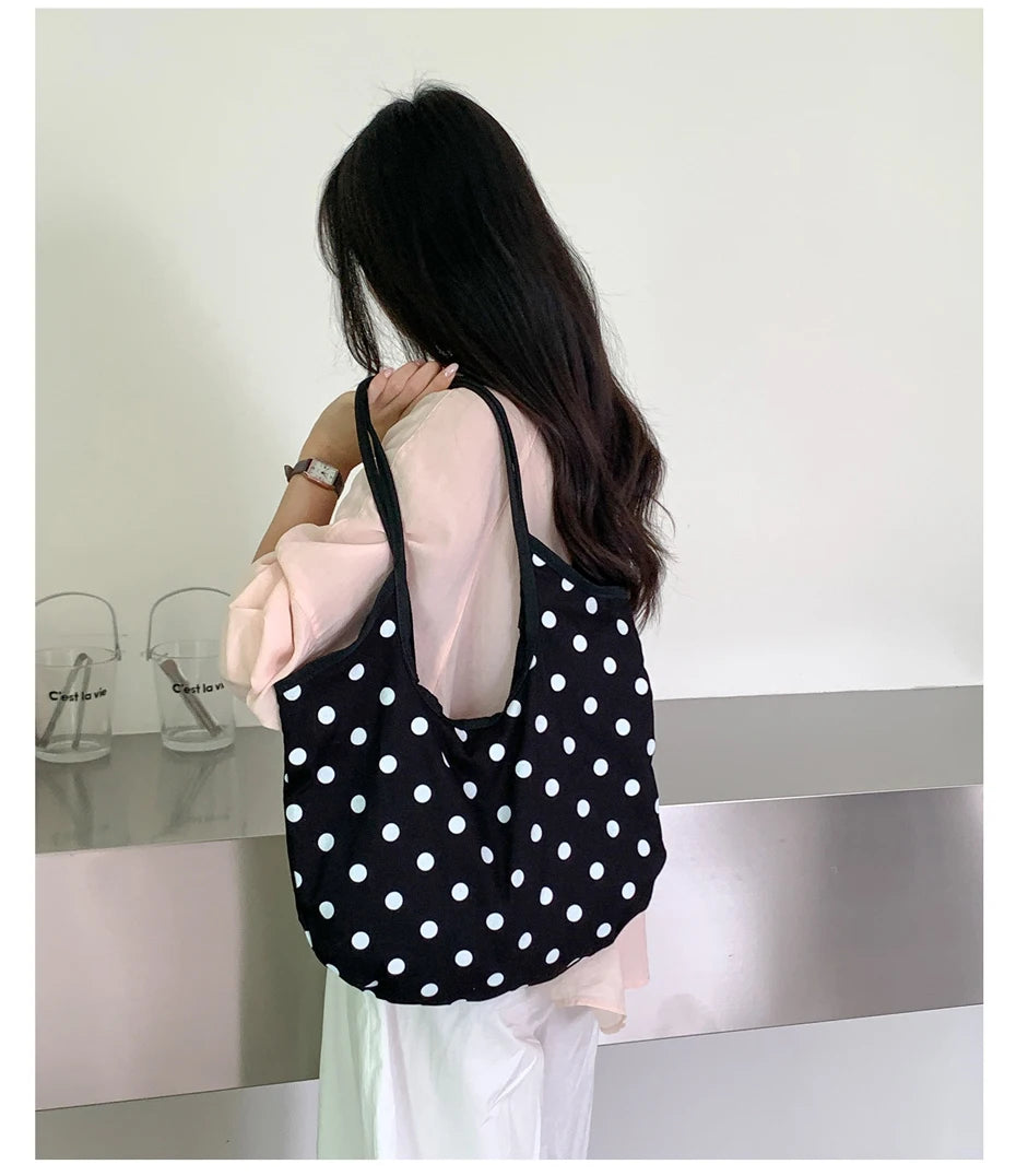 LIZAKOSHT  -  Fashion Wave Dot Shoulder Bag Versatile Large Capacity Commuter Tote Bags Casual Cotton Handbag
