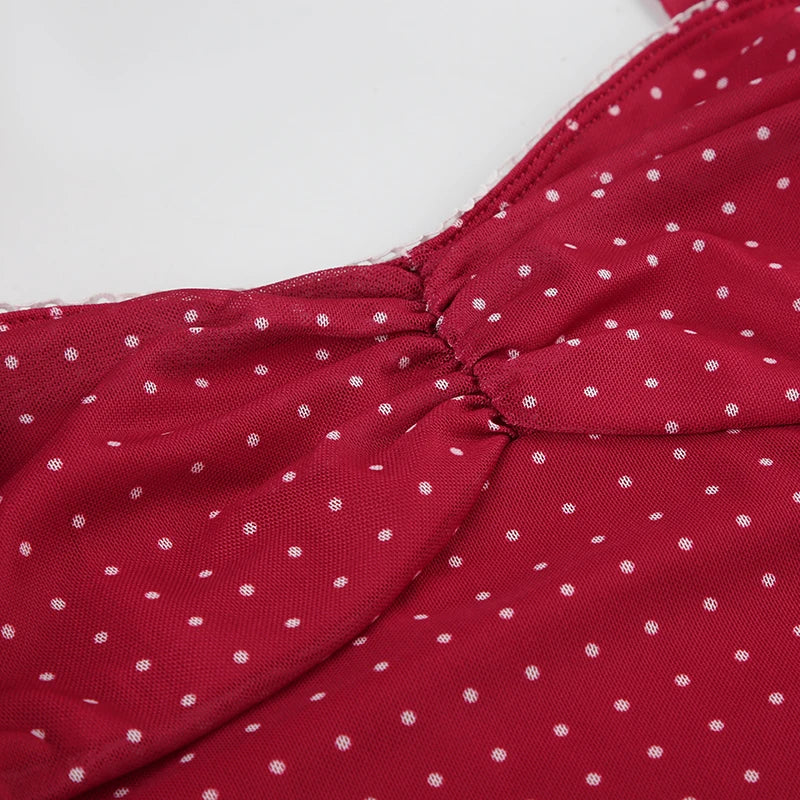 LIZAKOSHT  -  Romantic Polka Dot Red Women Short Dress Square Collar Halter Sleevelss A-line Dresses Summer Vacation Style Outfits
