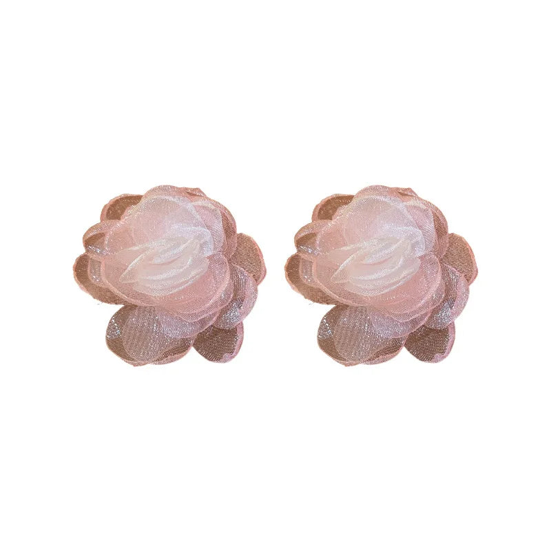 LIZAKOSHT -  Exaggerated Big Mesh Flower Stud Earrings For Women 3 Colors Romantic Party Wedding Earrings Fashion Jewelry Girls Gift