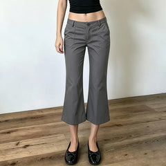 LIZAKOSHT  -  Euramerican Street Lazy Simple Low Waist Mid-length Pants Y2k Aesthetic All Match Flare Suit Trousers Harajuku Pant Women Clothe