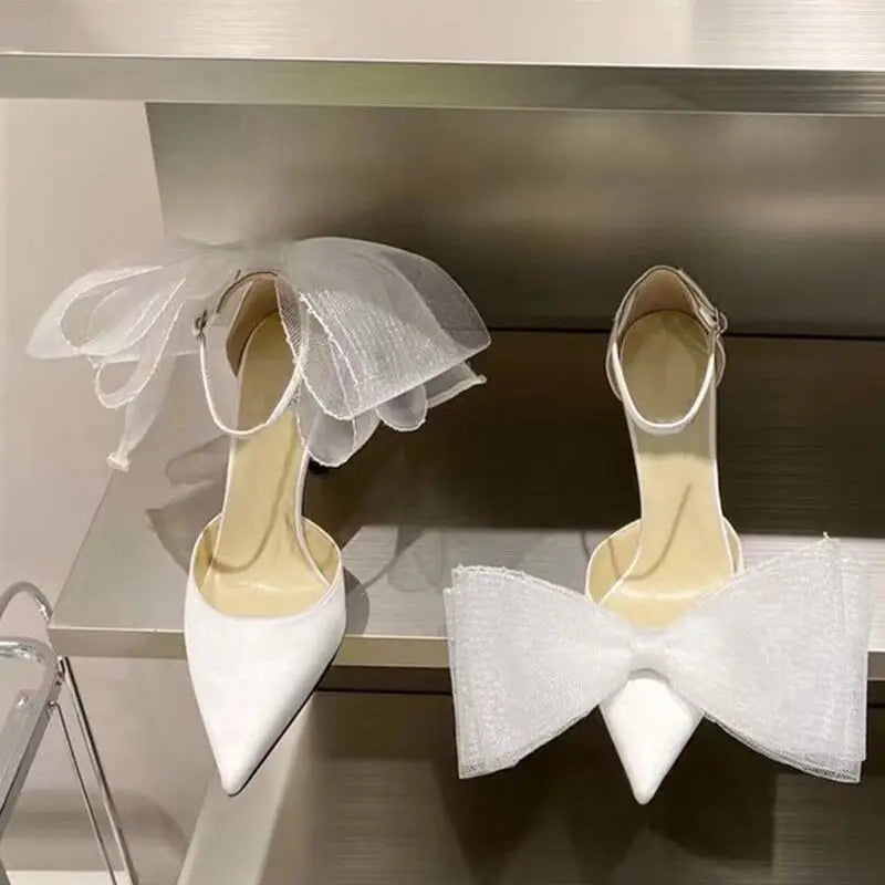 LIZAKOSHT  -  Sandals Women Summer Stiletto Pointed Toe Elastic Band Buckle Butterfly-Knot Elegant Ladies Feminine Sandals Women Pumps