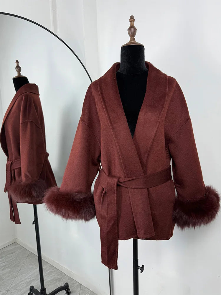 LIZAKOSHT  -  Fox Fur Woolen Women's 2025 Autumn Coat Fashion Patchwork Double-Sided Wool Overcoat Commuter New Elegant Office Jacket