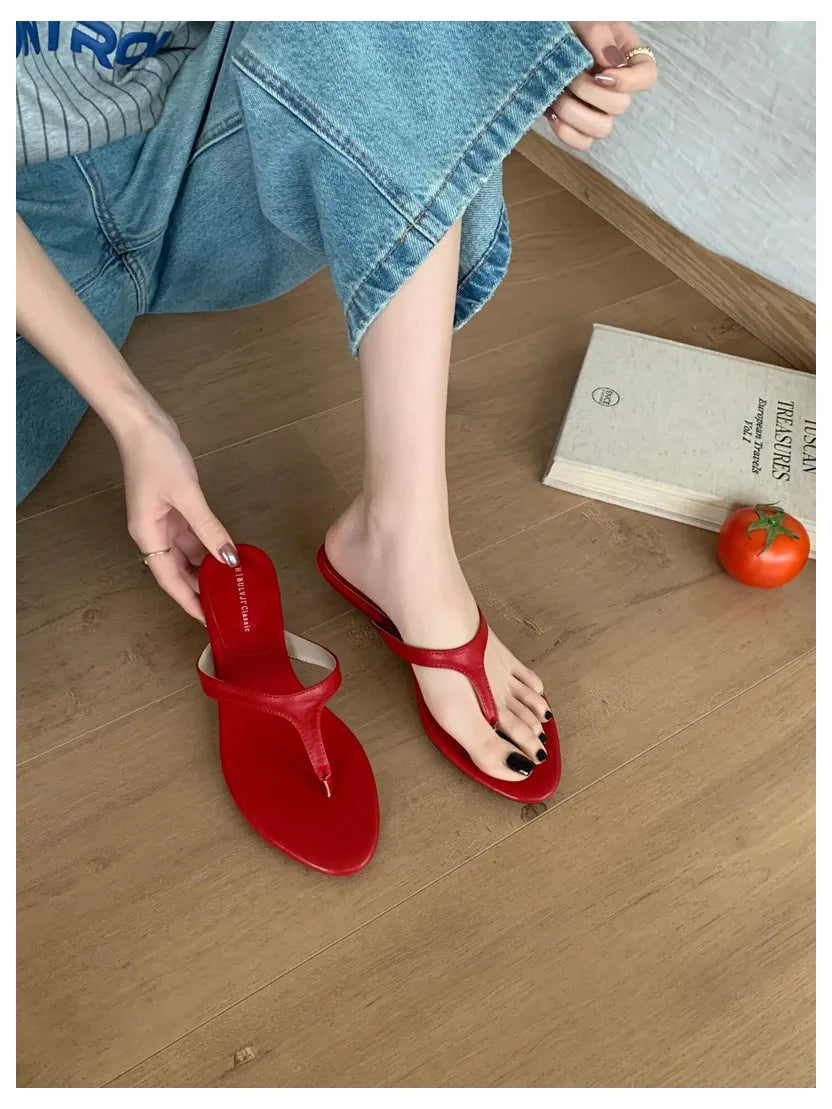LIZAKOSHT  -  Fashion Clip Toe Toe Flip Flops Flat Wedge Heel Slippers Women Casual Narrow Band Slides Brand Sandal Beach Flip Flops Sandalias