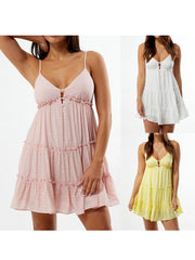 LIZAKOSHT  -  Elegant Floral Print Sleeveless Spaghetti Strap Dress Summer V-Neck A-Line Mini Dress for Beach Party Casual Wear