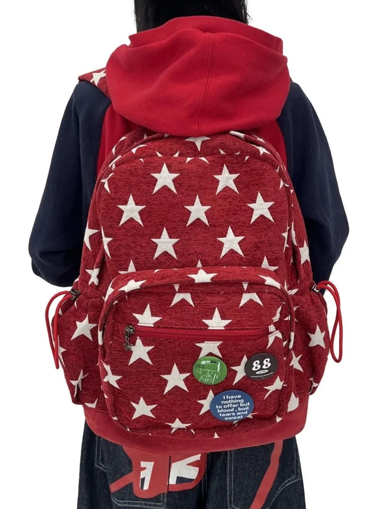 LIZAKOSHT  -  Fashion Stars Striped Large Capacity Backpack Casual Schoolbag Handbag Student Leisure Travel Backpack