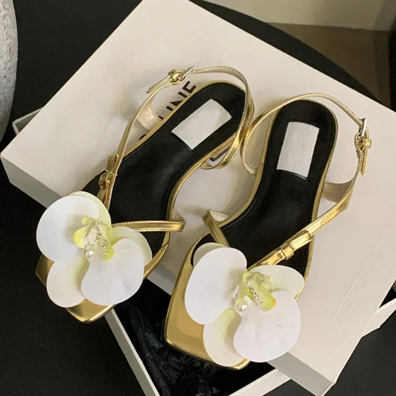 LIZAKOSHT  -  Flower Designer Slingback Sandals Female Summer Fashion Vacation Beach Clip Toe Shoes Comfy Dress Shoes Open Toe Flat Sandalias