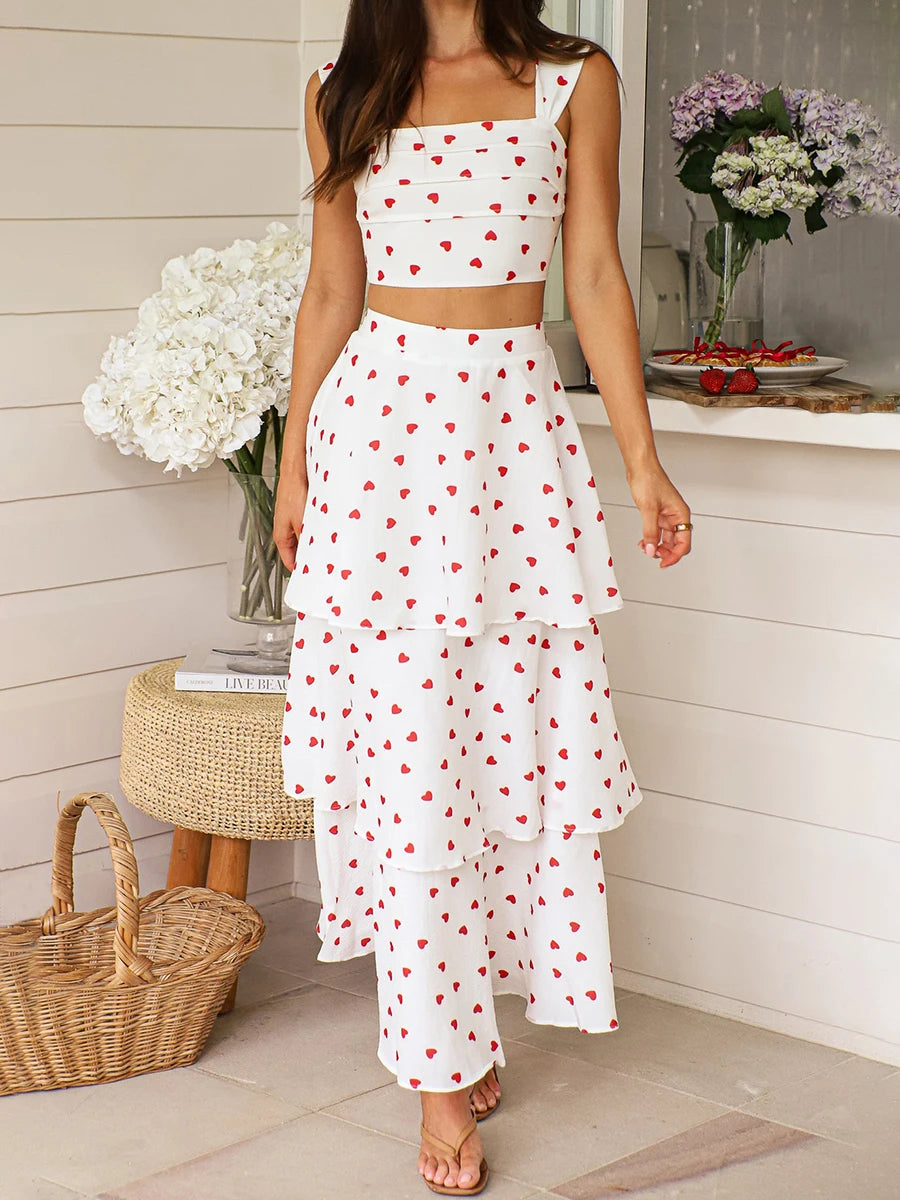 LIZAKOSHT  -  Casual 2-Piece Set with Floral Print Crop Top and Ruffled High Waist Skirt for Trendy Street Style Fashionistas