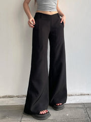 LIZAKOSHT  -  Casual Loose Solid Suitpants Office Lady Basic Mid-Waisted Straight Wide Leg Pants Women Summer Fashion Streetwear