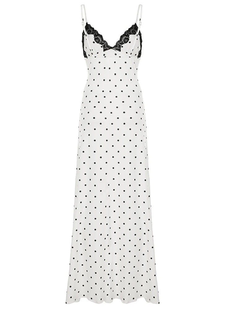 LIZAKOSHT  -  Lace Polka Dot Spaghetti Strap Dresses Sexy Hot Sweet Sleeveless Cloth Y2K Aesthetic Korean Fashion Women Outfits