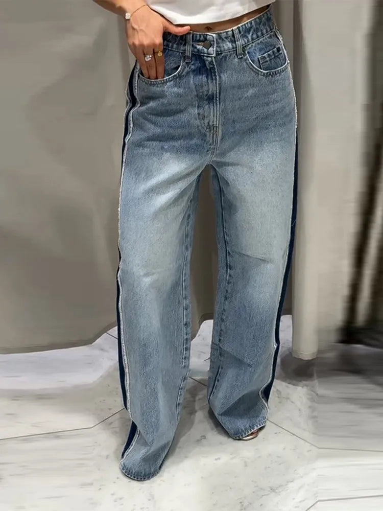 LIZAKOSHT  -  Street Tassel Loose Jeans Women Contrast Straight Long Pockets High Waist Denim Trousers Female Fashion Autumn Lady Bottoms